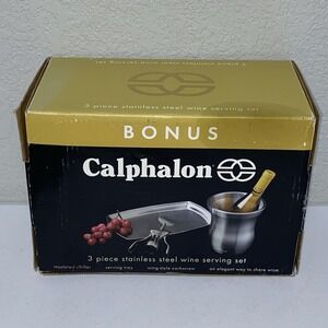 Calphalon 3 Piece Stainless Steel Wine Serving Set Chiller Bucket Tray Corkscrew